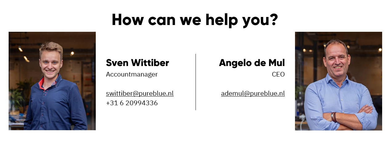 Contact details of accountmanager Sven Wittiber and CEO Angelo de Mul